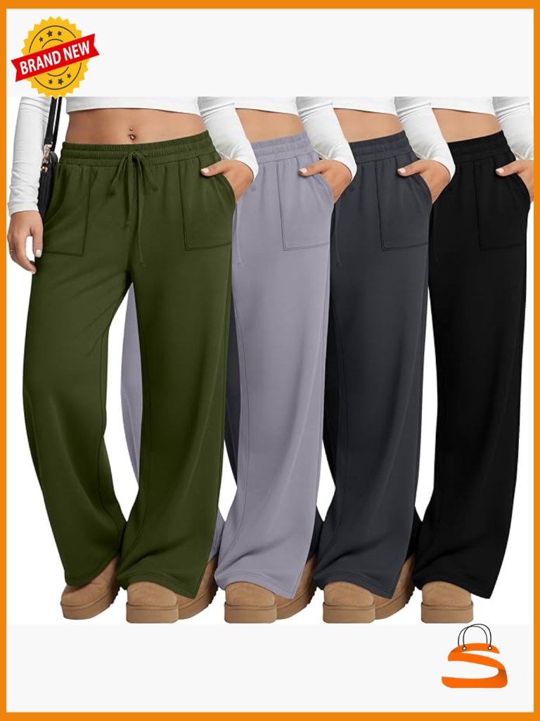 Plus Size Yoga Pants With Pockets Drawstring Wide Leg Sweatpants 4 Pack